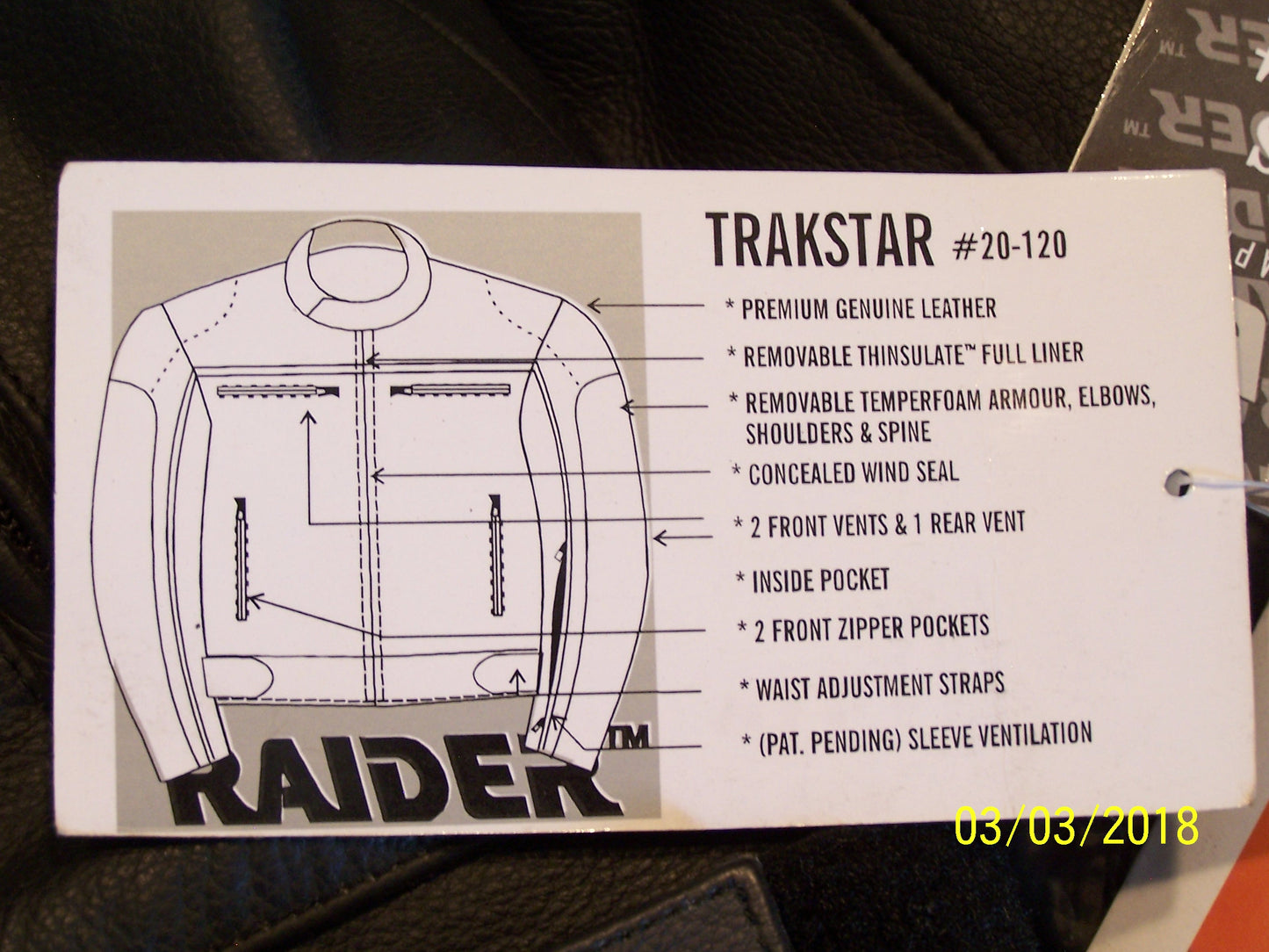 New Raider Trakstar Leather Jacket Size 46